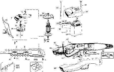 Exploded Diagram A Diagram and Parts List for TR130-04 Type 1 Black and Decker Hedge Trimmer
